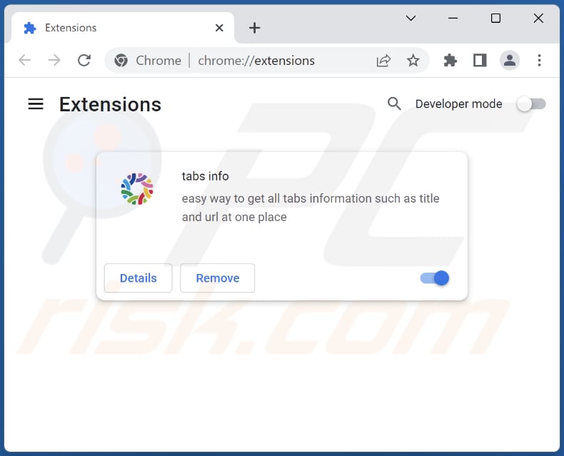 Rimuovere tabs info adware da Google Chrome step 2