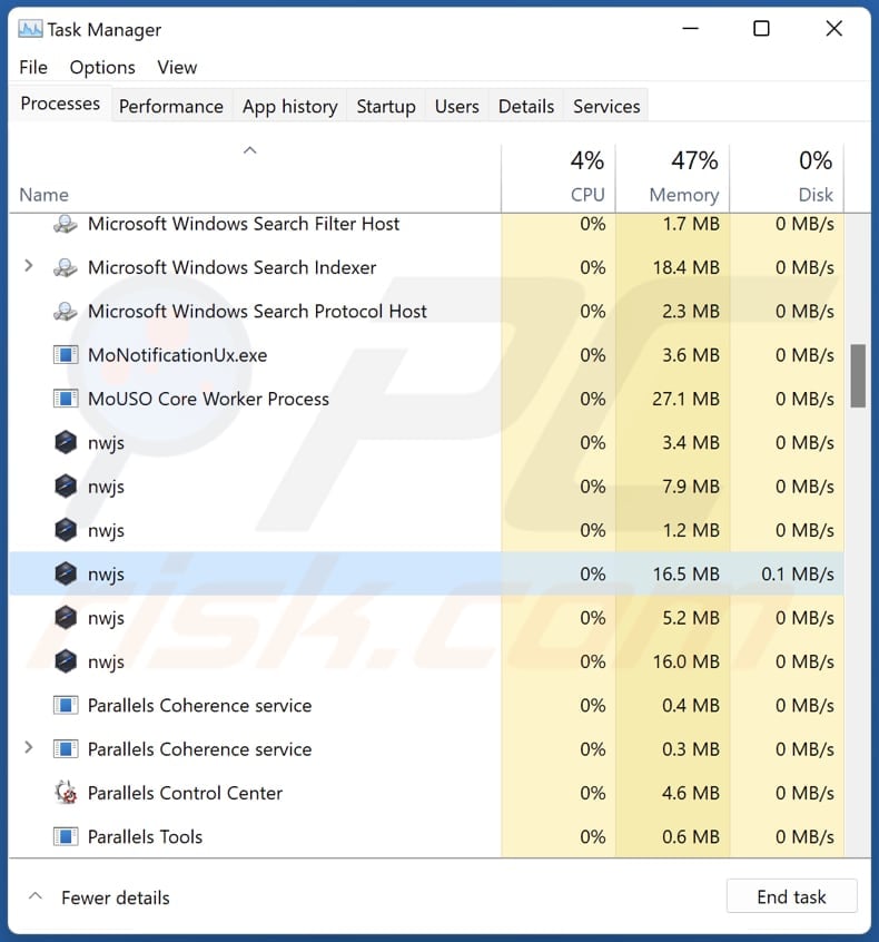 Video in esecuzione nel Task Manager come 