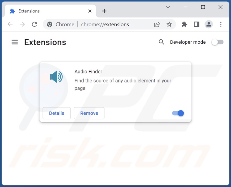 Rimozione degli annunci di Audio Finder da Google Chrome passaggio 2