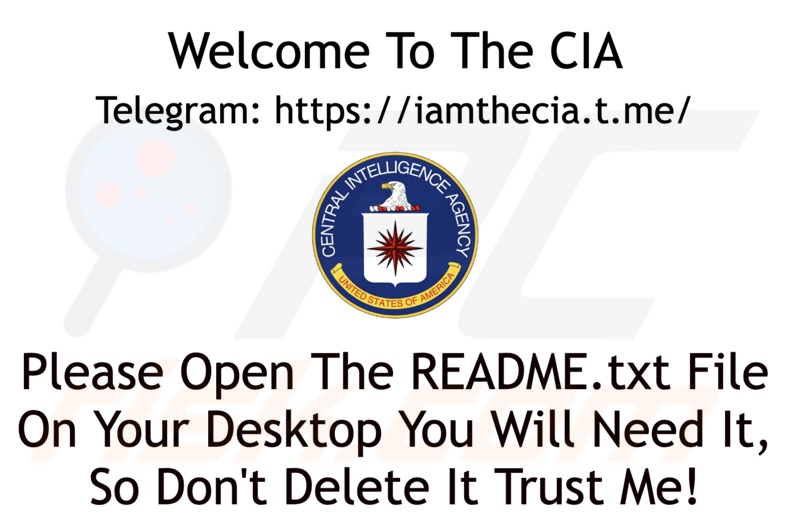 Screenshot dello sfondo del desktop modificato da un'altra variante del ransomware CIA