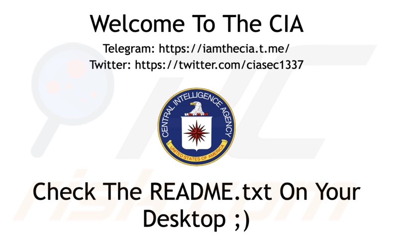 Screenshot dello sfondo del desktop modificato da un'altra variante del ransomware CIA