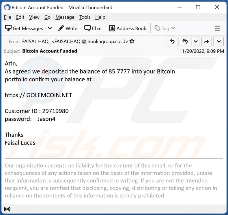 Screenshot di un'altra variante di posta elettronica deposit into your bitcoin portfolio