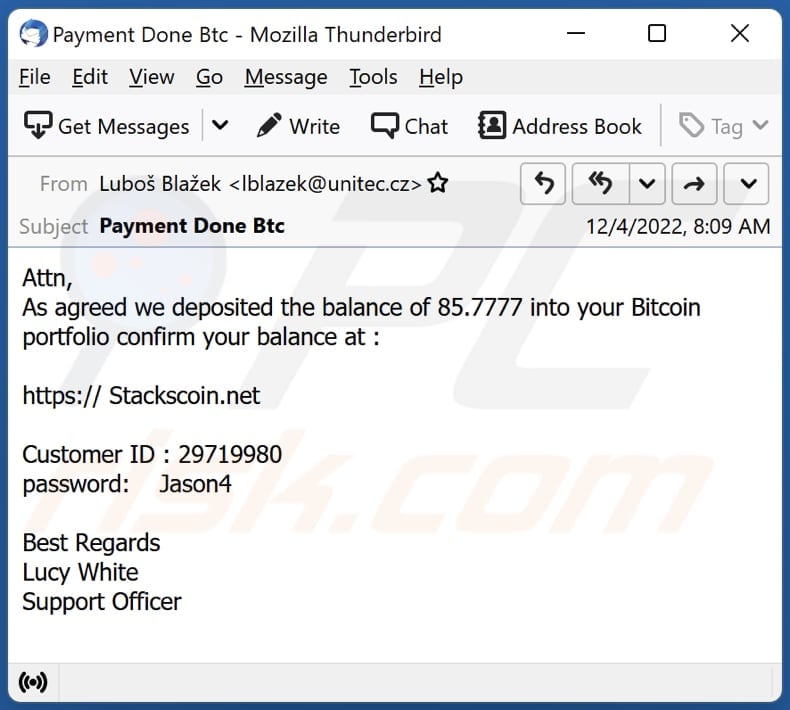 Deposit Into Your Bitcoin Portfolio email truffa