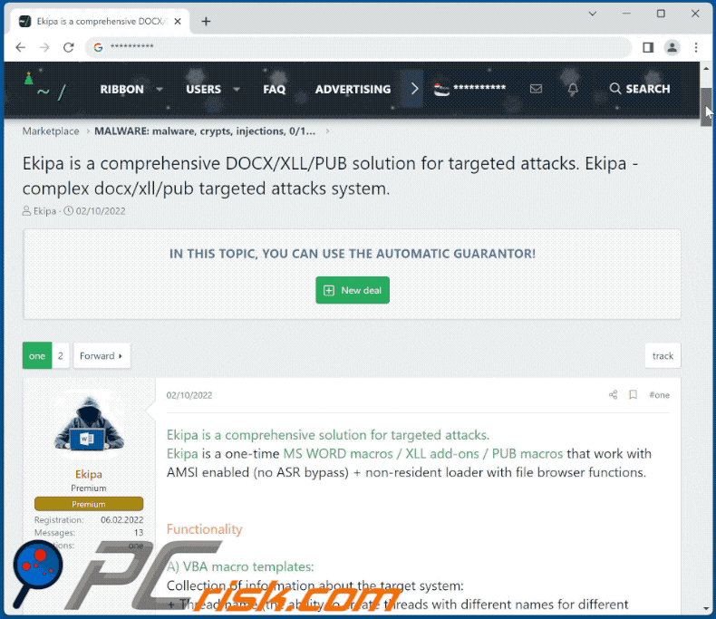 Il forum degli hacker utilizzato per promuovere Ekipa (GIF)
