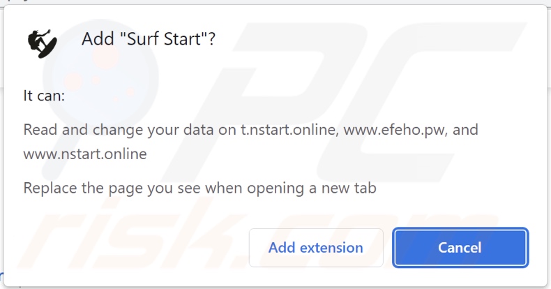 Autorizzazioni richieste dal dirottatore del browser Surf Star