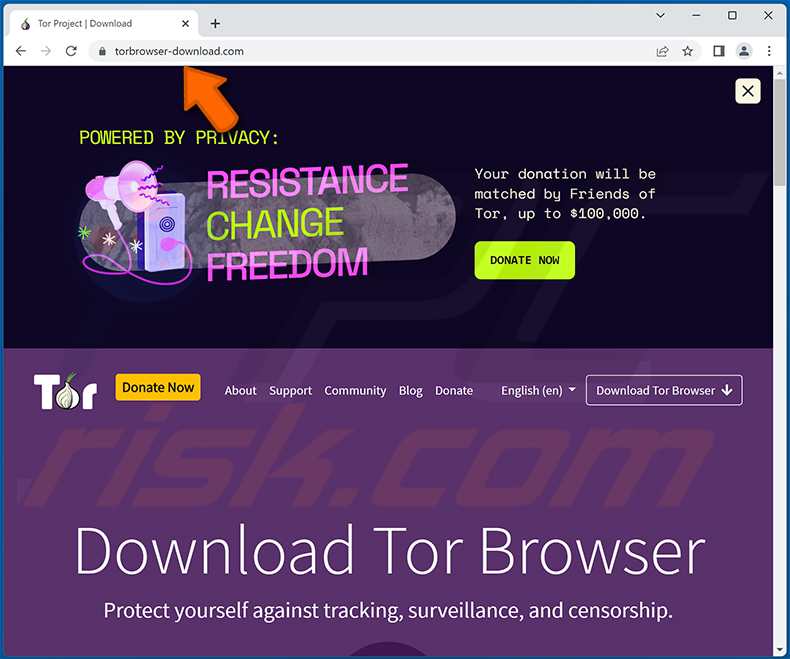 Screenshot di un falso sito Web di download del browser Tor (torbrowser-download[.]com) utilizzato per diffondere Titan stealer