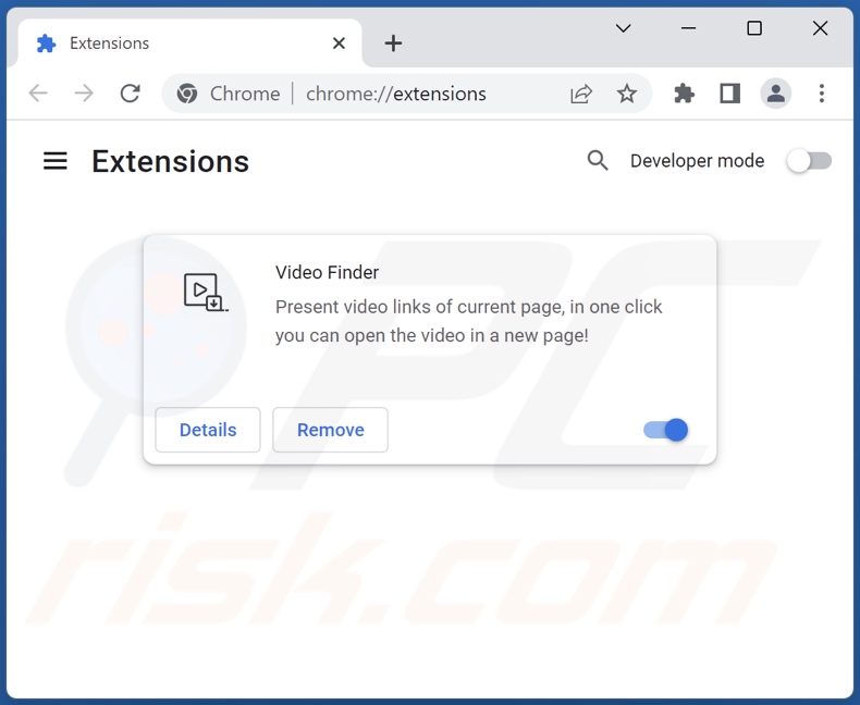 Rimozione degli annunci di Video Finder da Google Chrome step 2