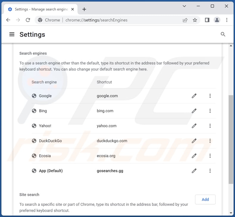 Removing gosearches.gg or goodsearchez.com from Google Chrome default search engine