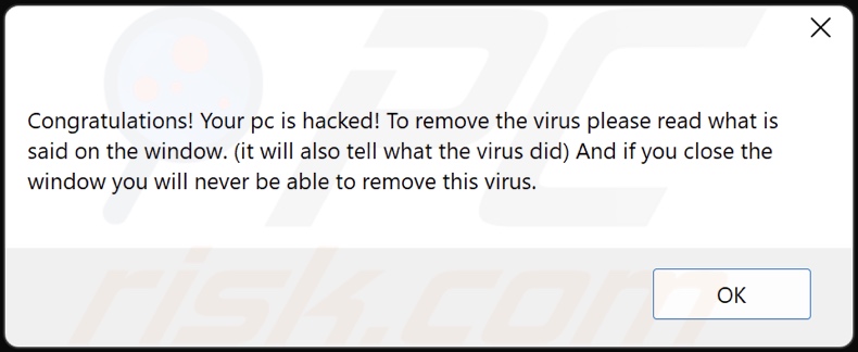 Schermata della finestra pop-up di Cyclops ransomware