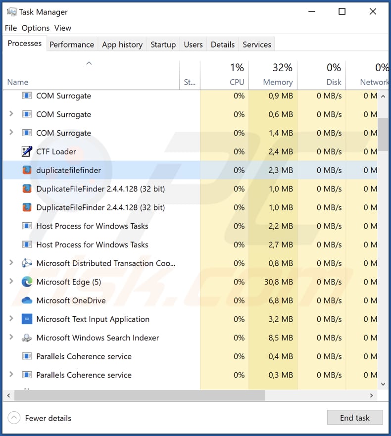 Duplicate Finder in esecuzione come 