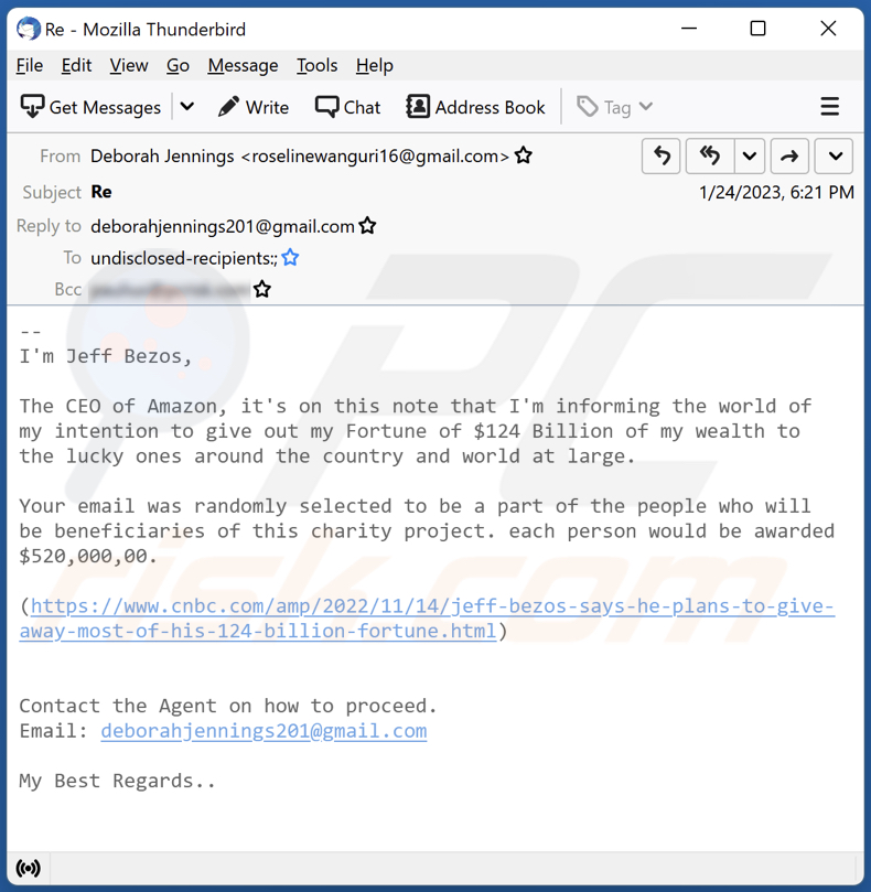 Jeff Bezos Charity Project truffa email