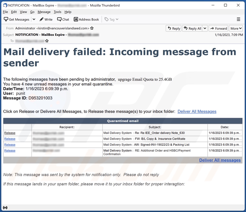receiving multiple mail delivery system errors