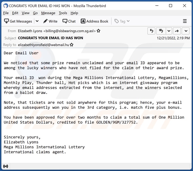 Mega Millions International Lottery email truffa