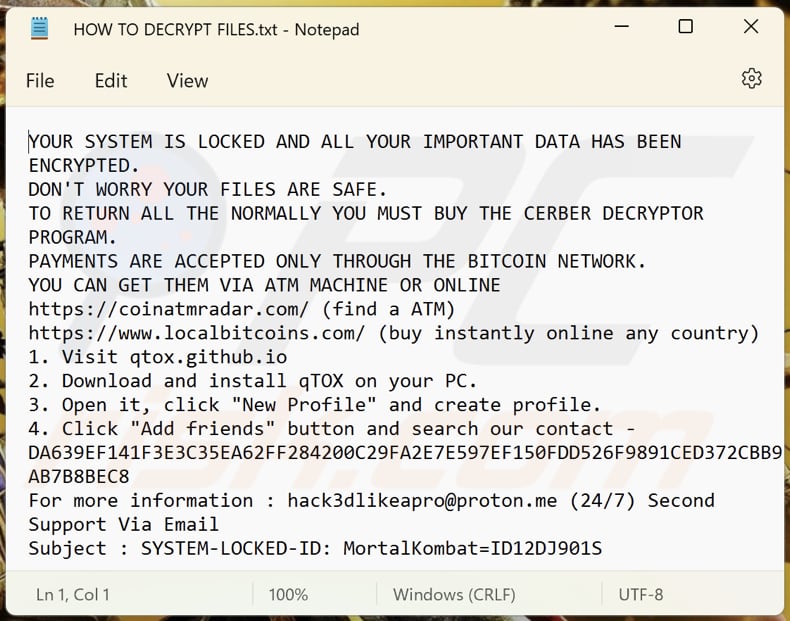 Screenshot del file di testo di MortalKombat (