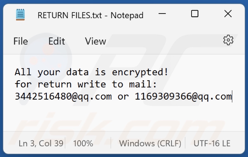 Screenshot del file di testo del ransomware Pdf (