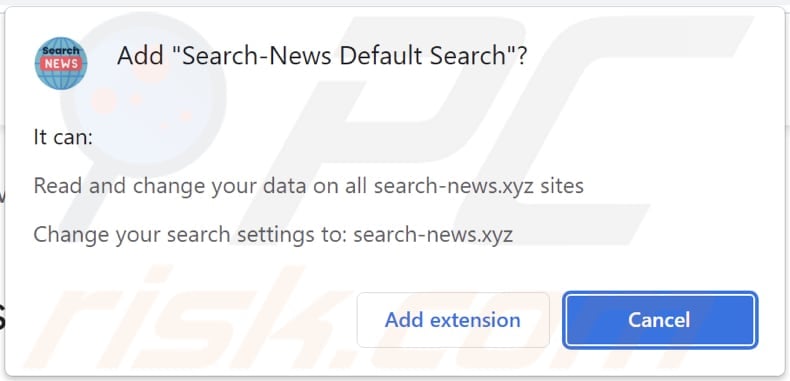 Autorizzazioni richieste dal dirottatore del browser Search-News Default Search