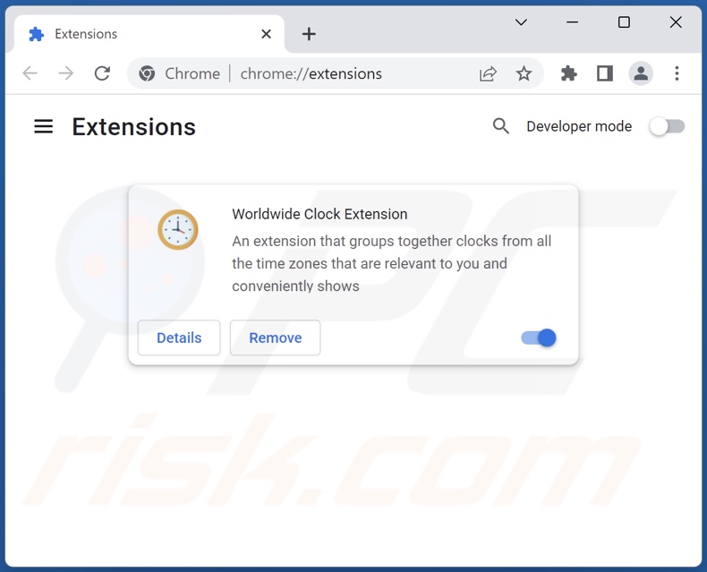 Rimozione delle estensioni di Google Chrome relative a search.worldwideclockextension.com