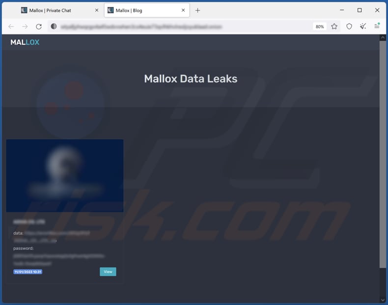 Screenshot del sito su cui vengono pubblicati i dati trafugati da Xollam