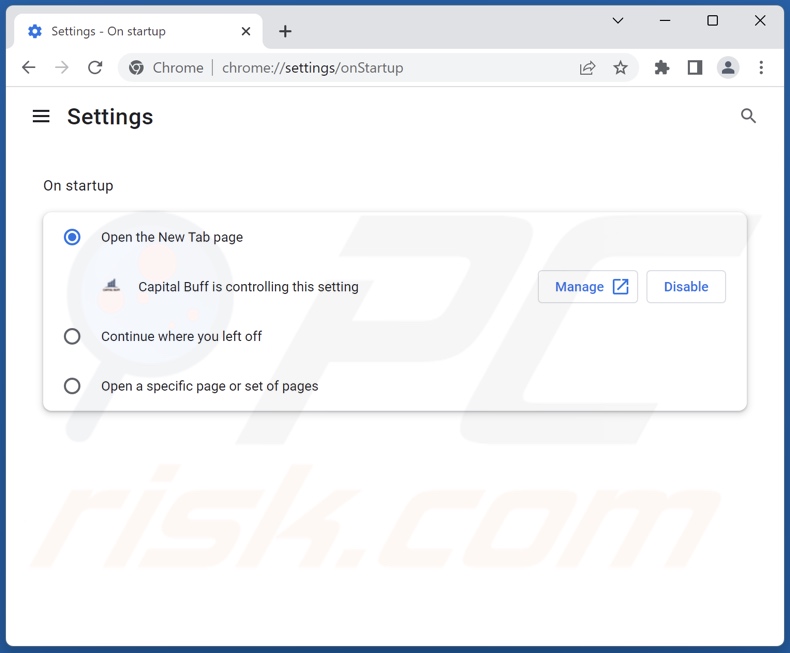 Rimozione di capital-buff.com dalla home page di Google Chrome