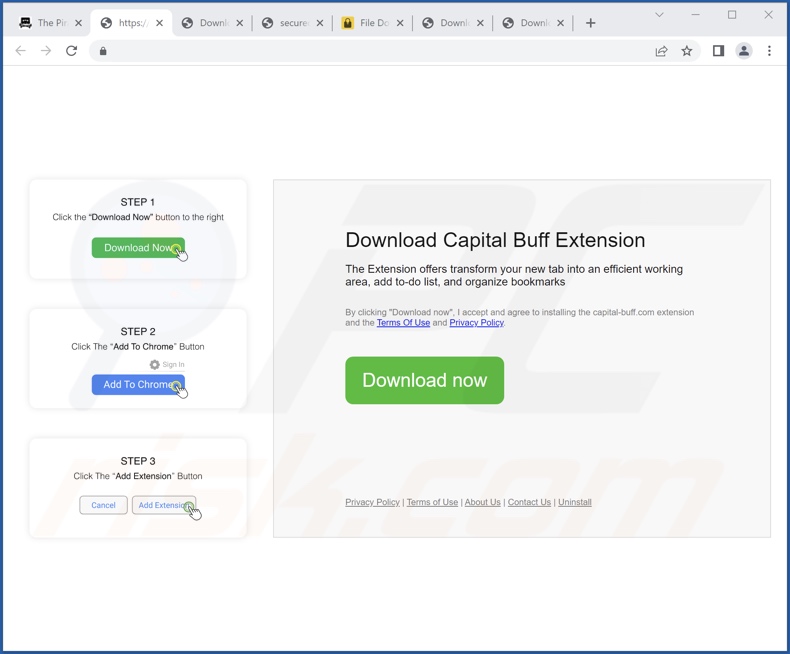 Siti web che promuovono il dirottatore del browser Capital Buff (esempio 1)