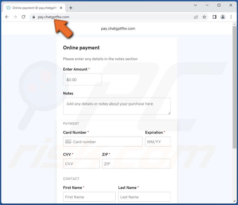 Falso sito Web di pagamento ChatGPT utilizzato per scopi di phishing