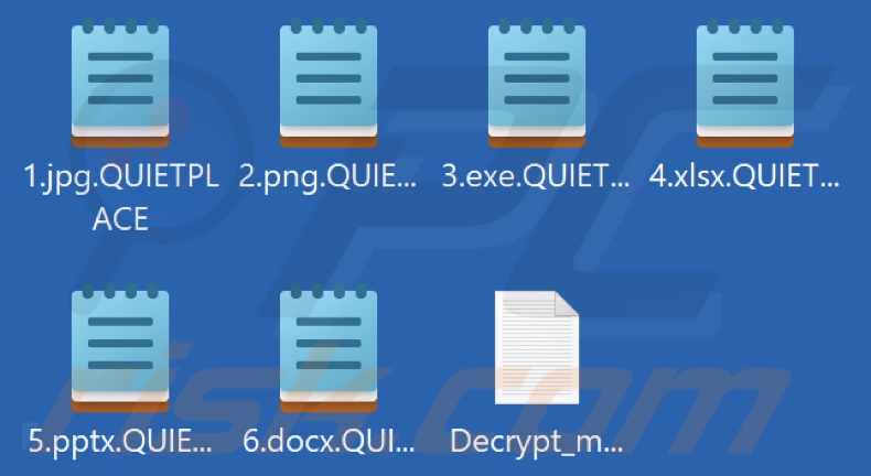 File crittografati da Mimic ransomware (estensione .QUIETPLACE)