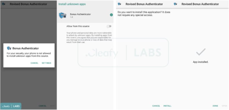 Le fasi di installazione del malware PixPirate provengono da cleafy.com