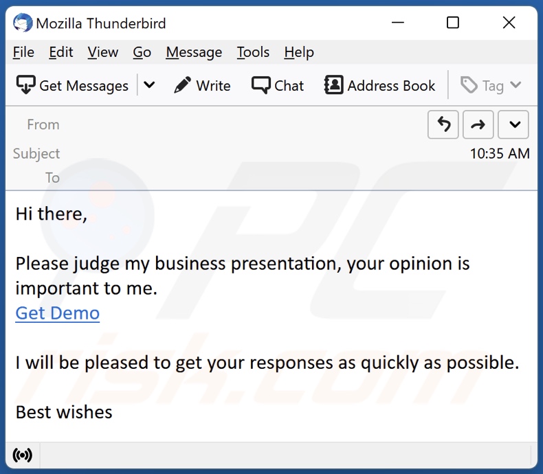Screenshot di un'email spam che distribuisce il malware Screenshotter 1