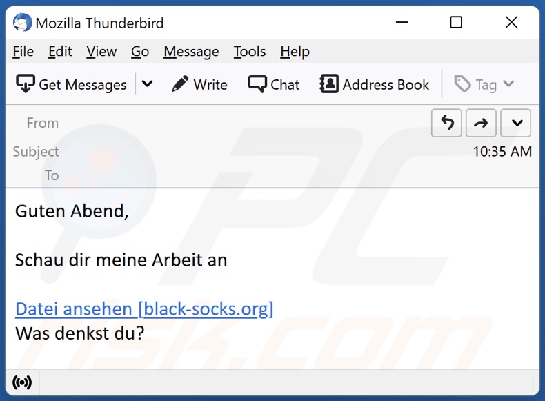 Screenshot di un'email spam che distribuisce il malware Screenshotter 2