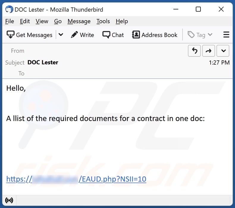 Screenshot di un'e-mail di spam che distribuisce un file OneNote dannoso 1