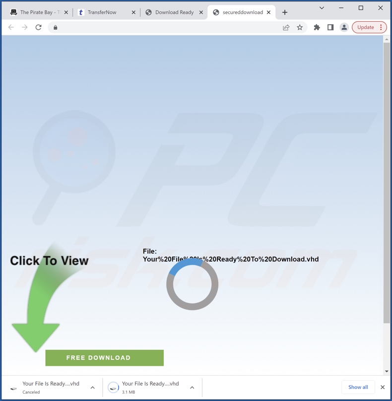 Screenshot di un sito Web ingannevole utilizzato per promuovere l'adware Tidings