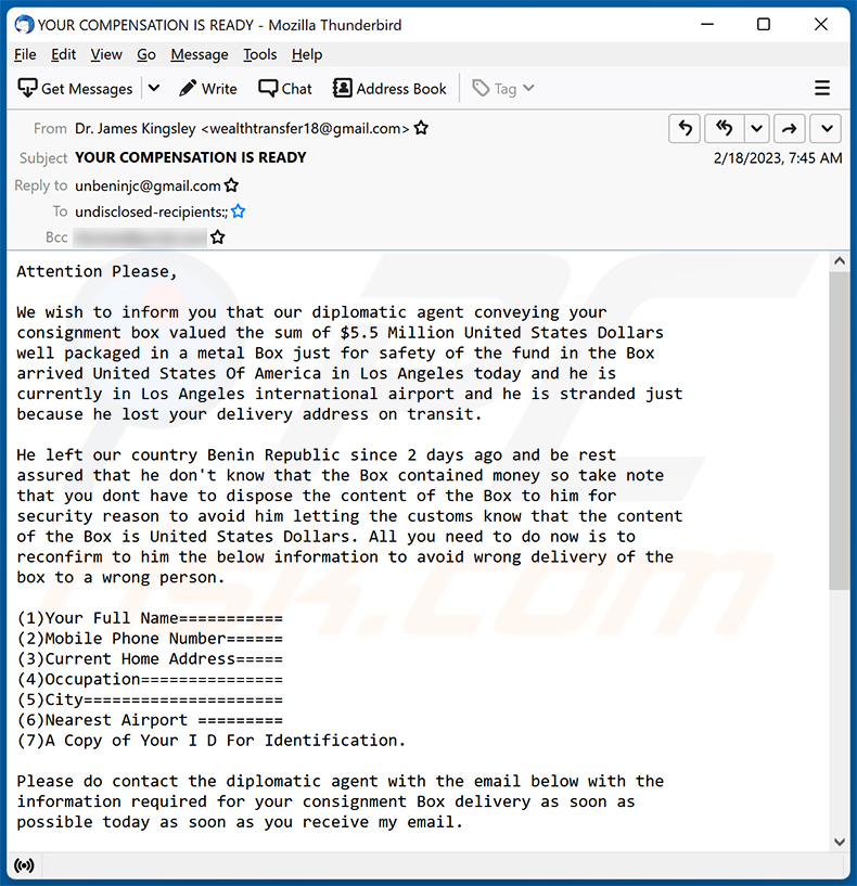 United Nations - Abandoned Shipment Email Truffa (2023-02-22 - sample 2)
