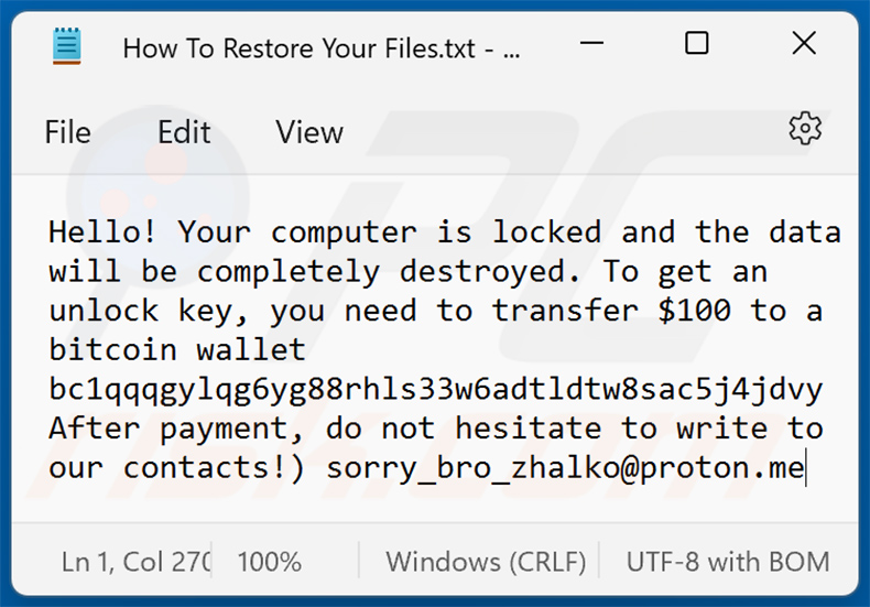 Screenshot di una richiesta di riscatto inviata da un'altra variante del ransomware Alice