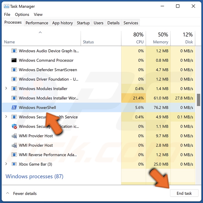 Come terminare lo script del dirottatore del browser Bottle tramite il Task Manager di Windows: