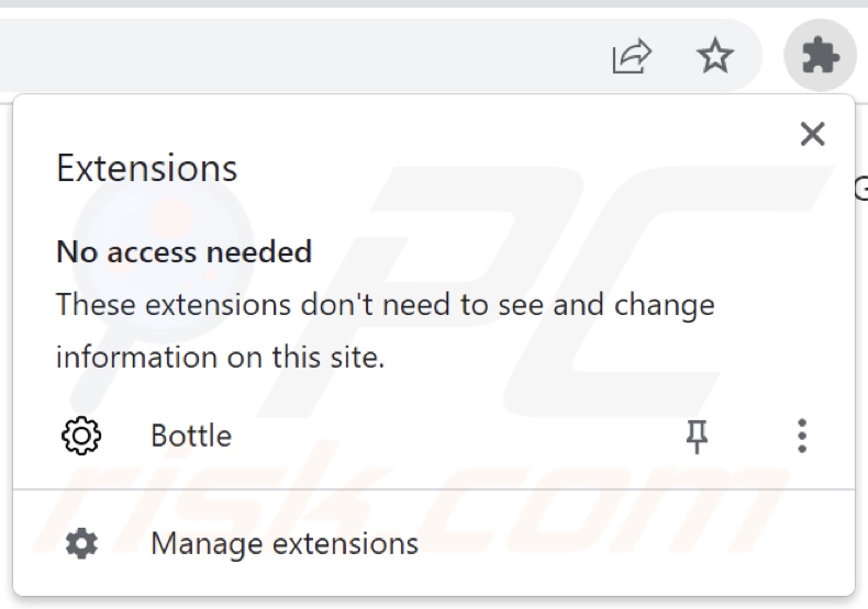 Dirottatore del browser Bottle che nega l'accesso all'elenco delle estensioni di Chrome