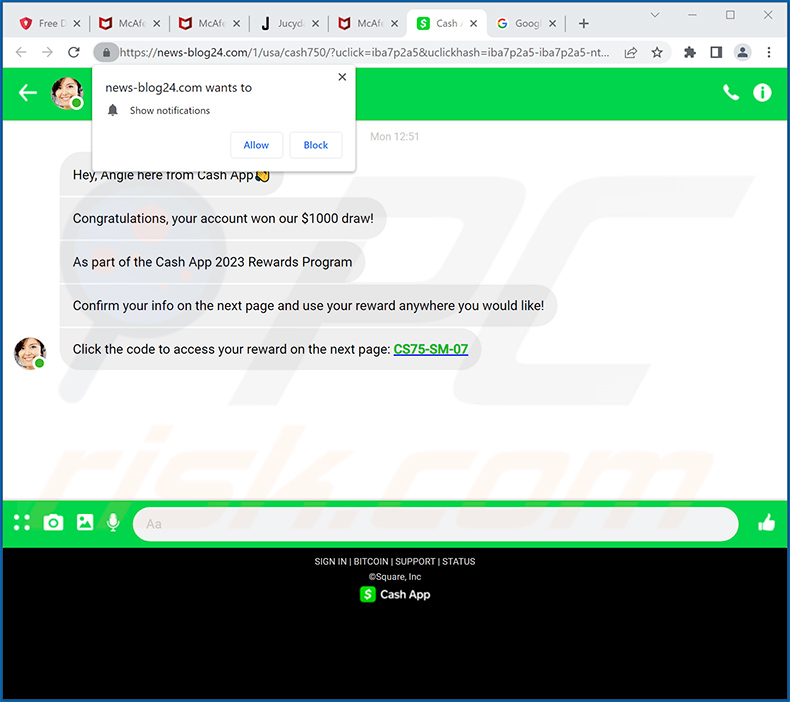 Un'altra variante di un sito Web truffa a tema Cash App che promuove un sito di phishing: (2023-03-28)