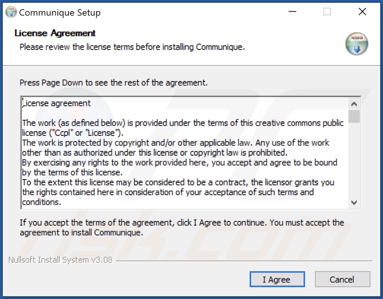 Screenshot della configurazione dell'installazione dell'adware Communique