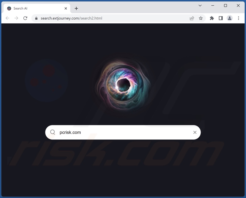 Aspetto del falso motore di ricerca search.extjourney.com promosso dal dirottatore del browser COVID Dashboard