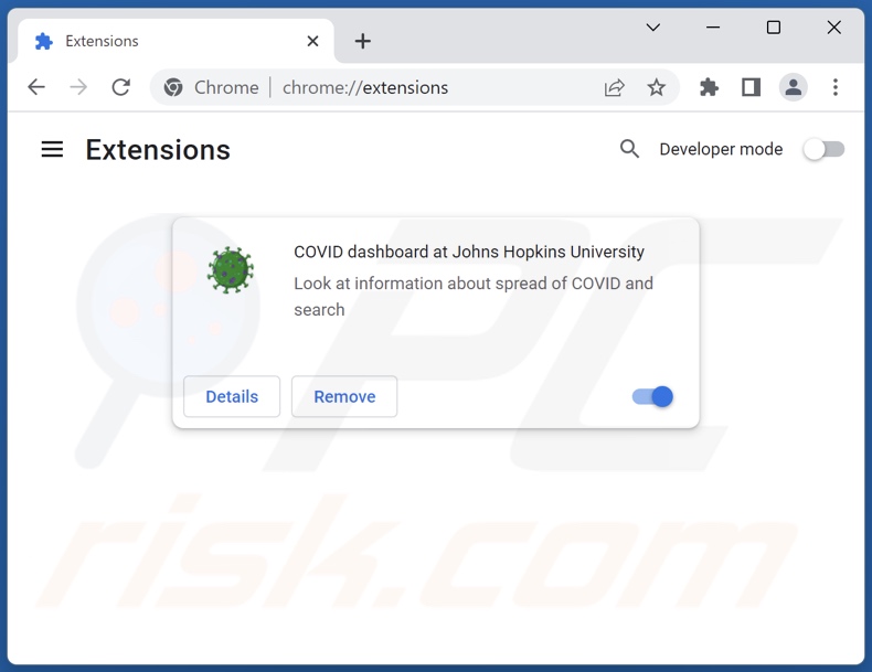 Rimozione delle estensioni di Google Chrome relative a COVID Dashboard