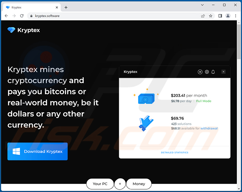 Sito Web di download Kryptex che diffonde malware Creal
