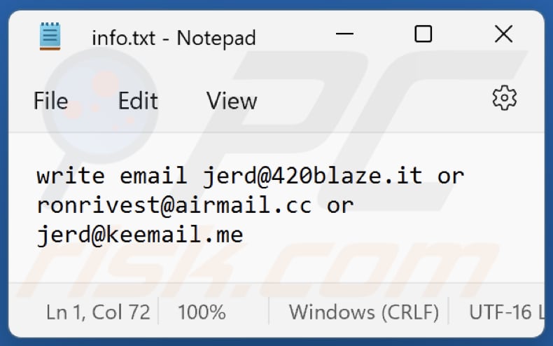 Jerd ransomware text file (info.txt)
