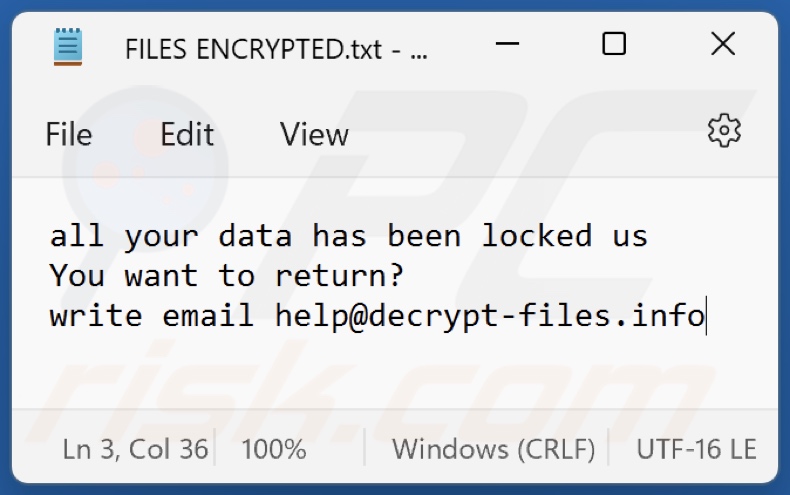 Screenshot del file di testo del ransomware Like (Dharma) (
