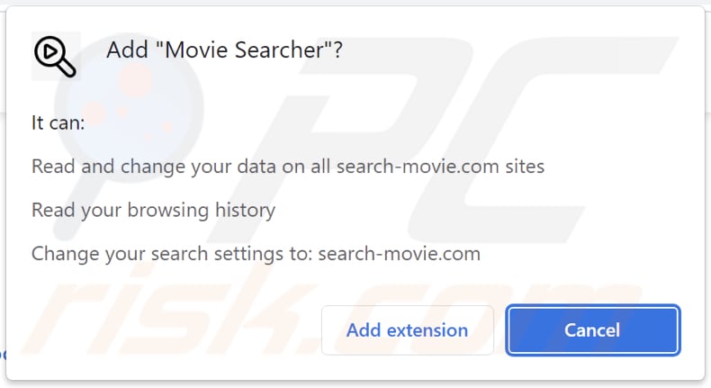 Autorizzazioni richieste dal dirottatore del browser Movie Searcher