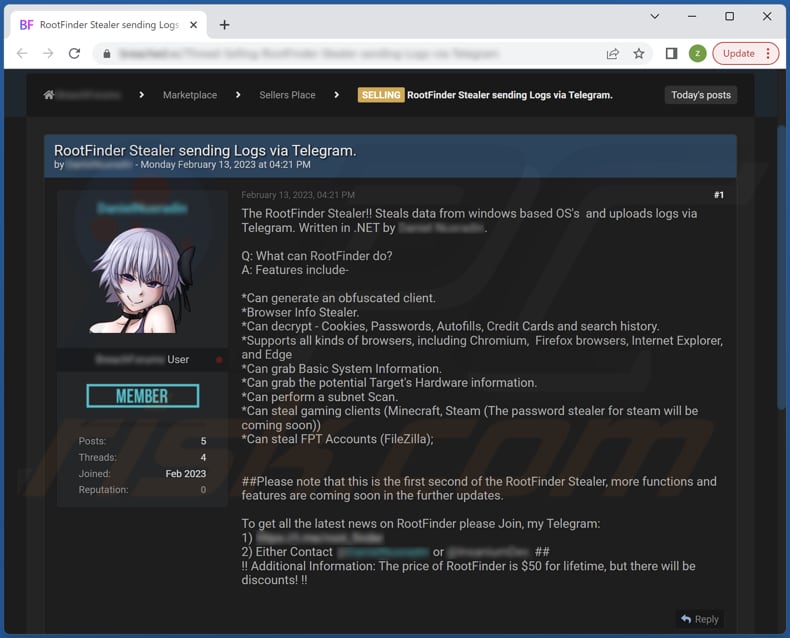 RootFinder in vendita su un forum di hacker