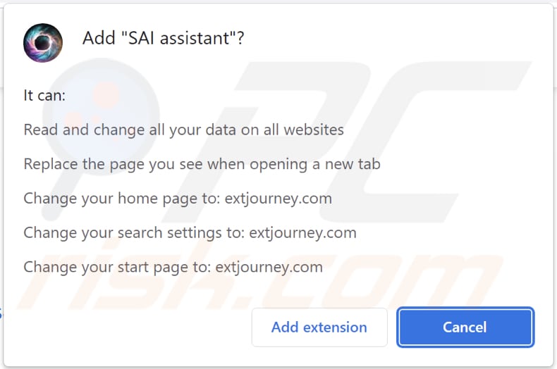 Autorizzazioni richieste dal dirottatore del browser SAI assistant