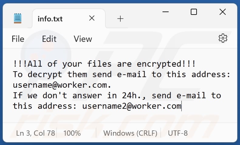 Schermata del file di testo di Usr ransomware (