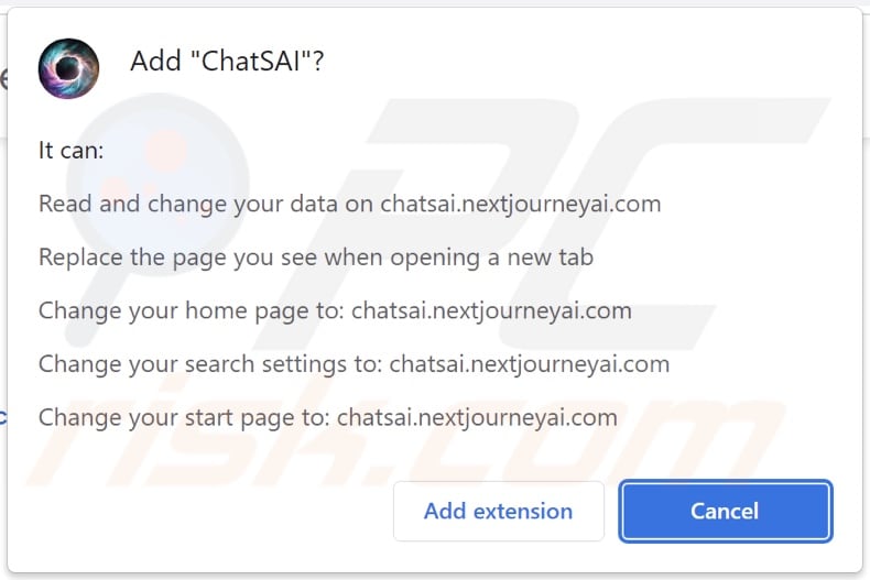 Autorizzazioni richieste dal dirottatore del browser ChatSAI