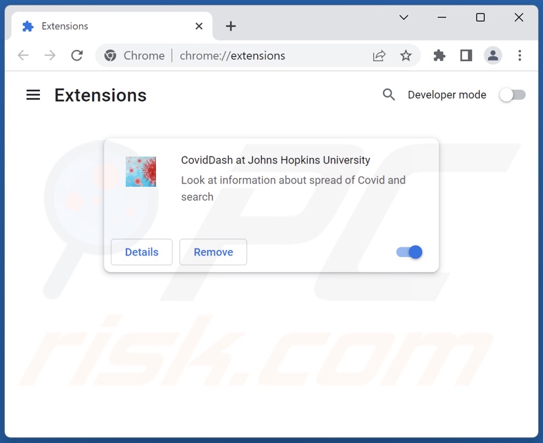 Rimozione delle estensioni di Google Chrome relative a coviddashboard.extjourney.com