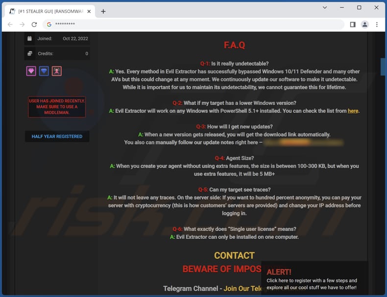 Forum di hacker che promuove Evil Extractor