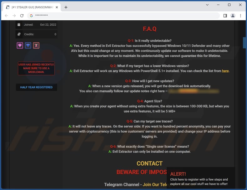 Forum di hacker che promuove Evil Extractor